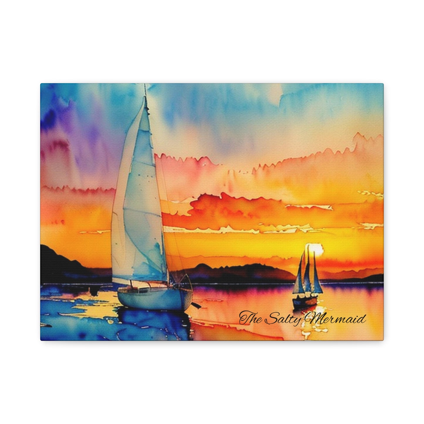 Watercolor Sailboat at Sunset