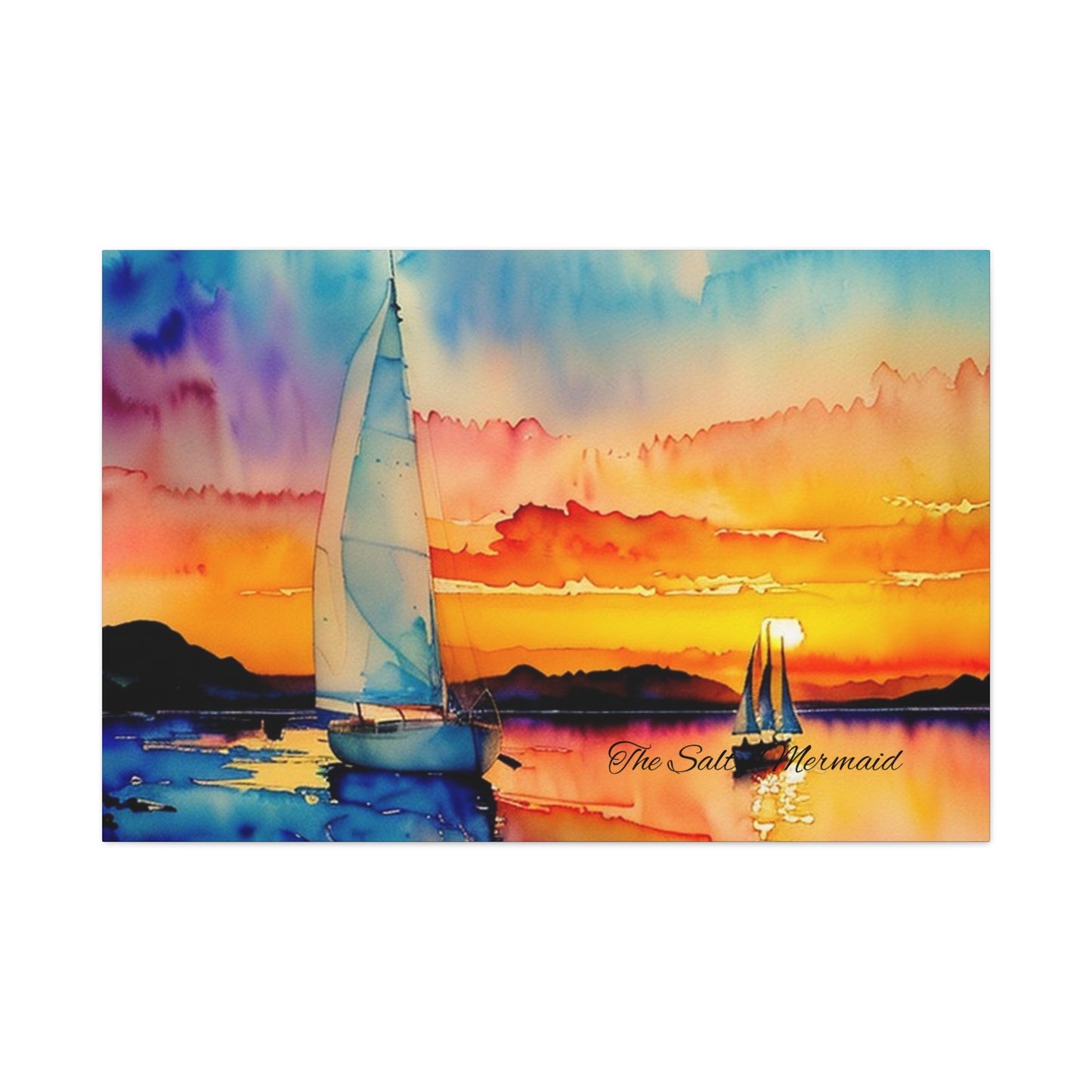 Watercolor Sailboat at Sunset