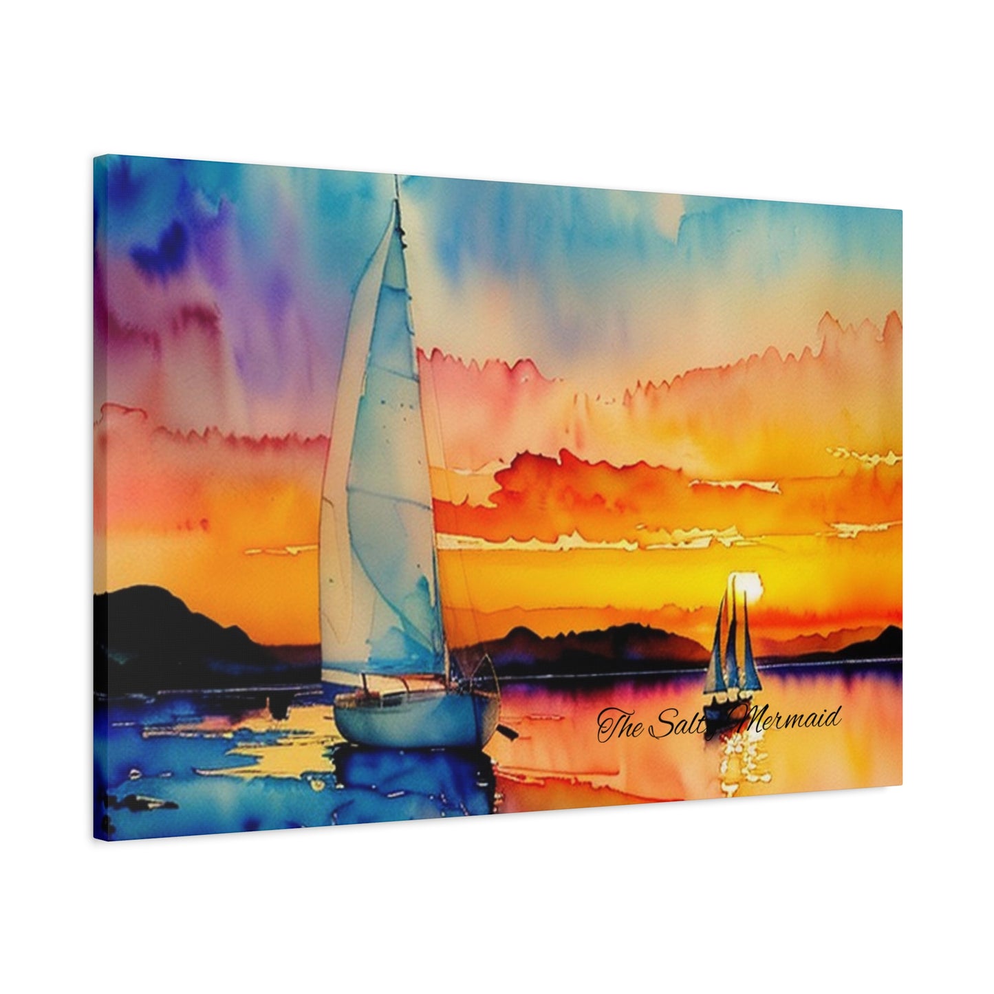 Watercolor Sailboat at Sunset