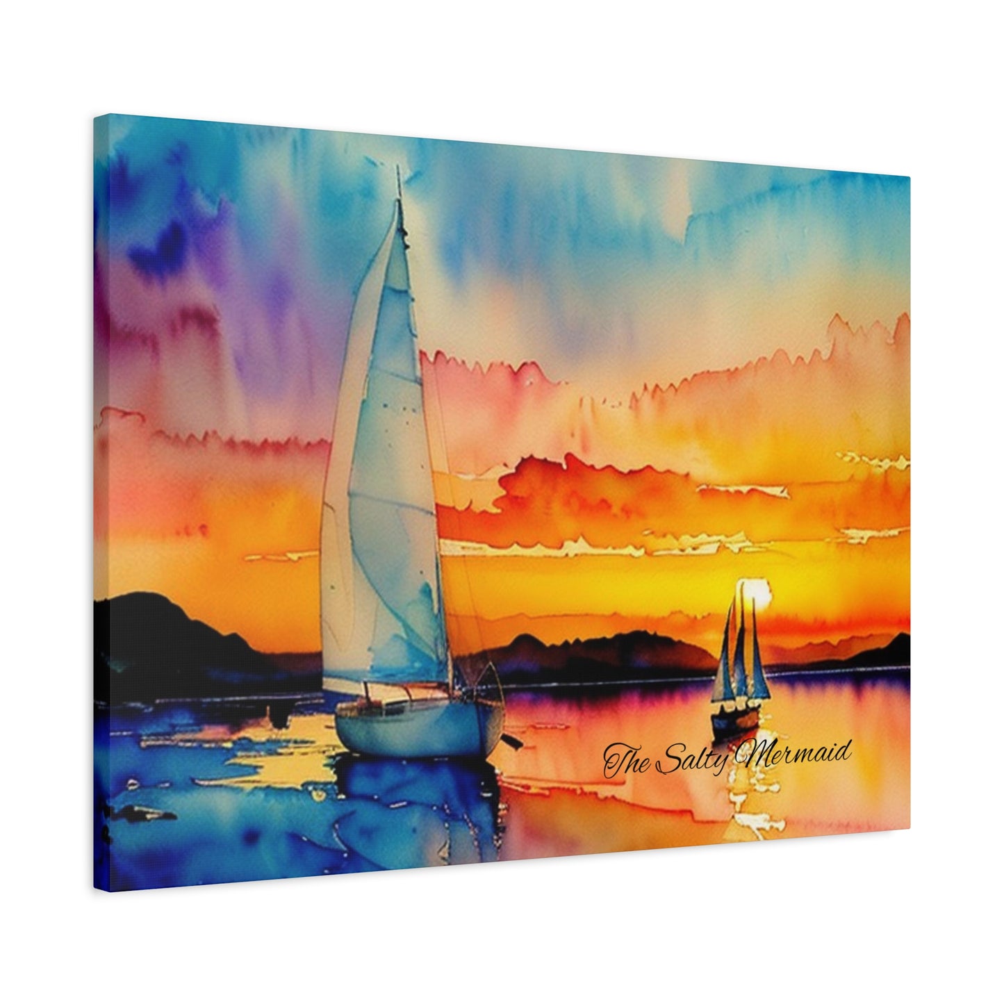 Watercolor Sailboat at Sunset