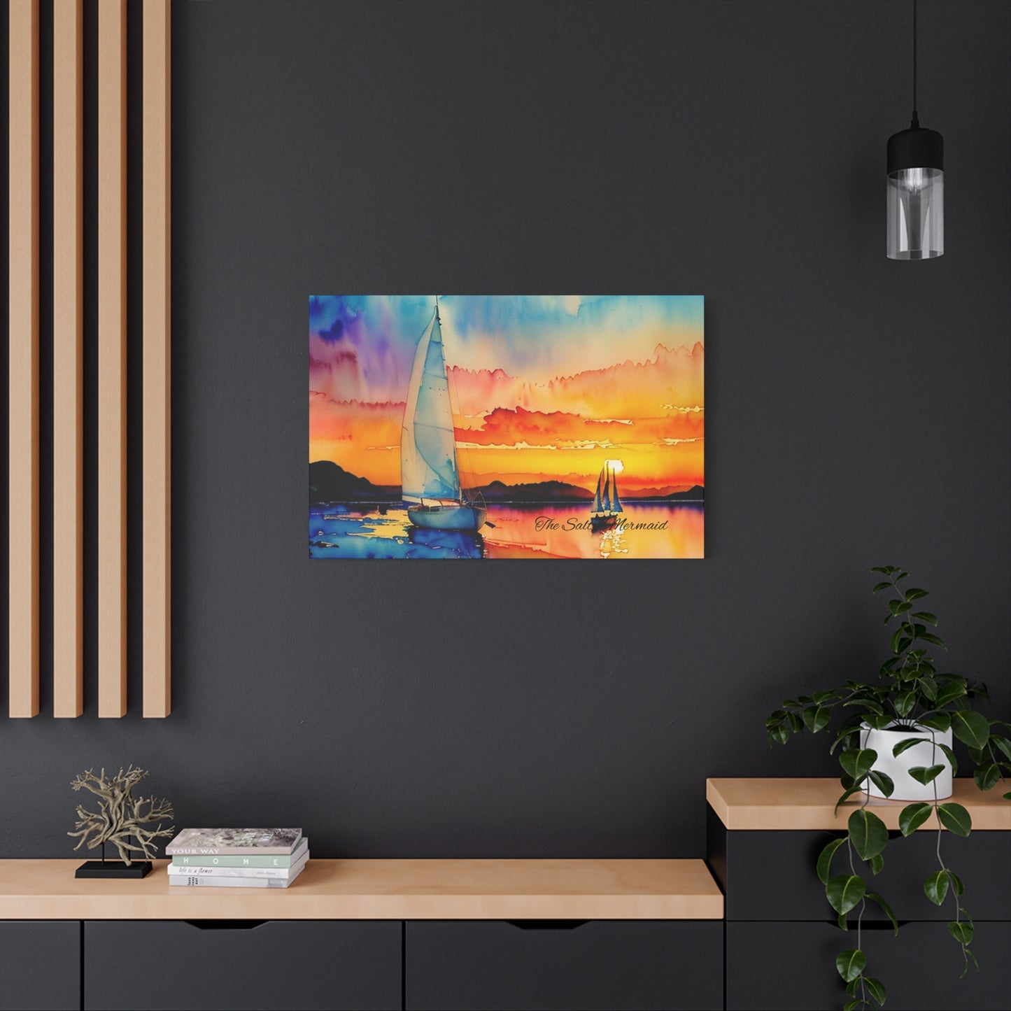 Watercolor Sailboat at Sunset