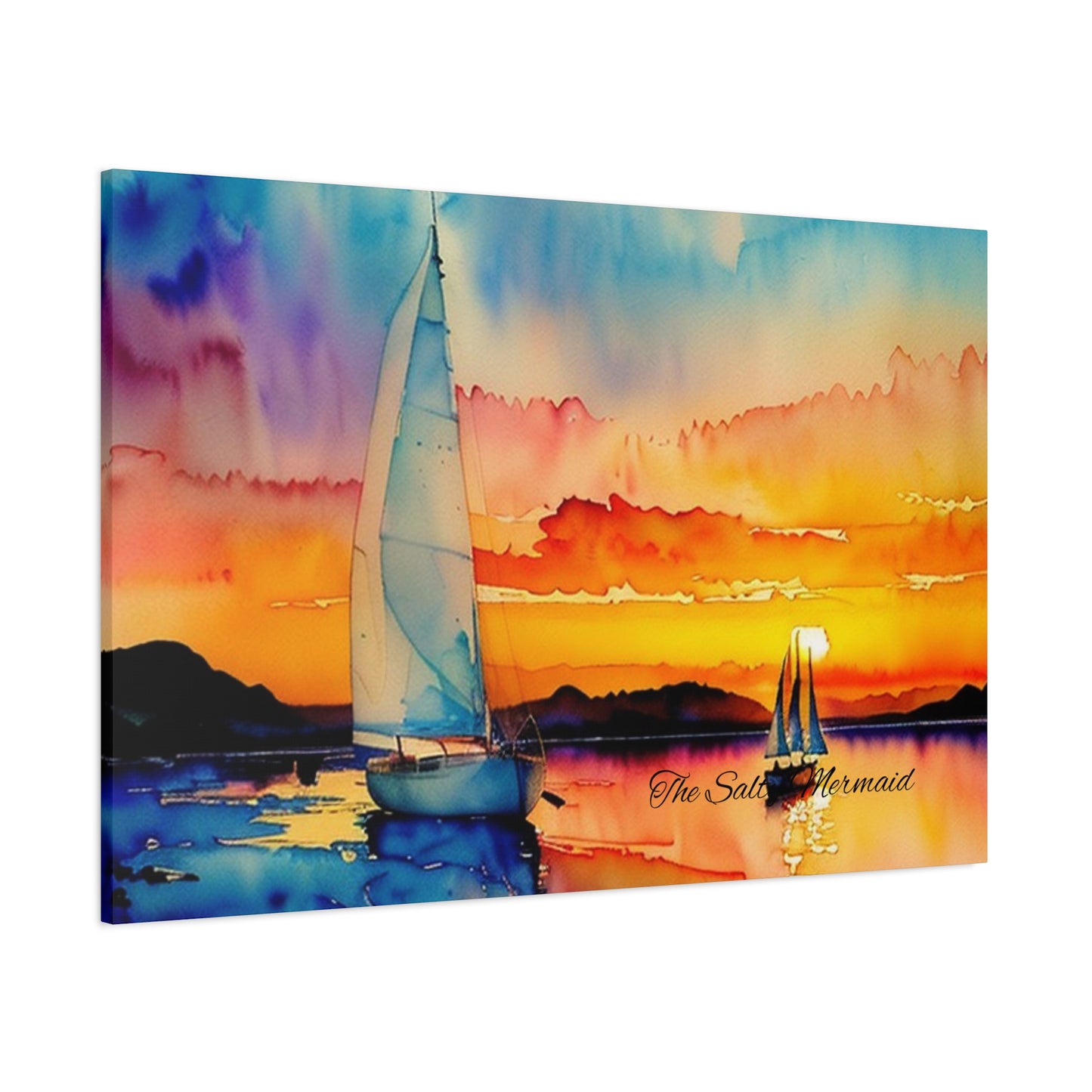 Watercolor Sailboat at Sunset