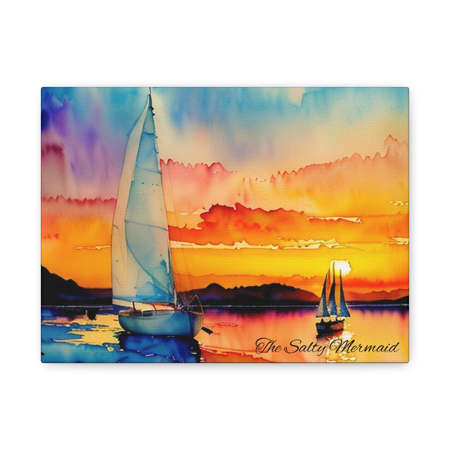 Watercolor Sailboat at Sunset