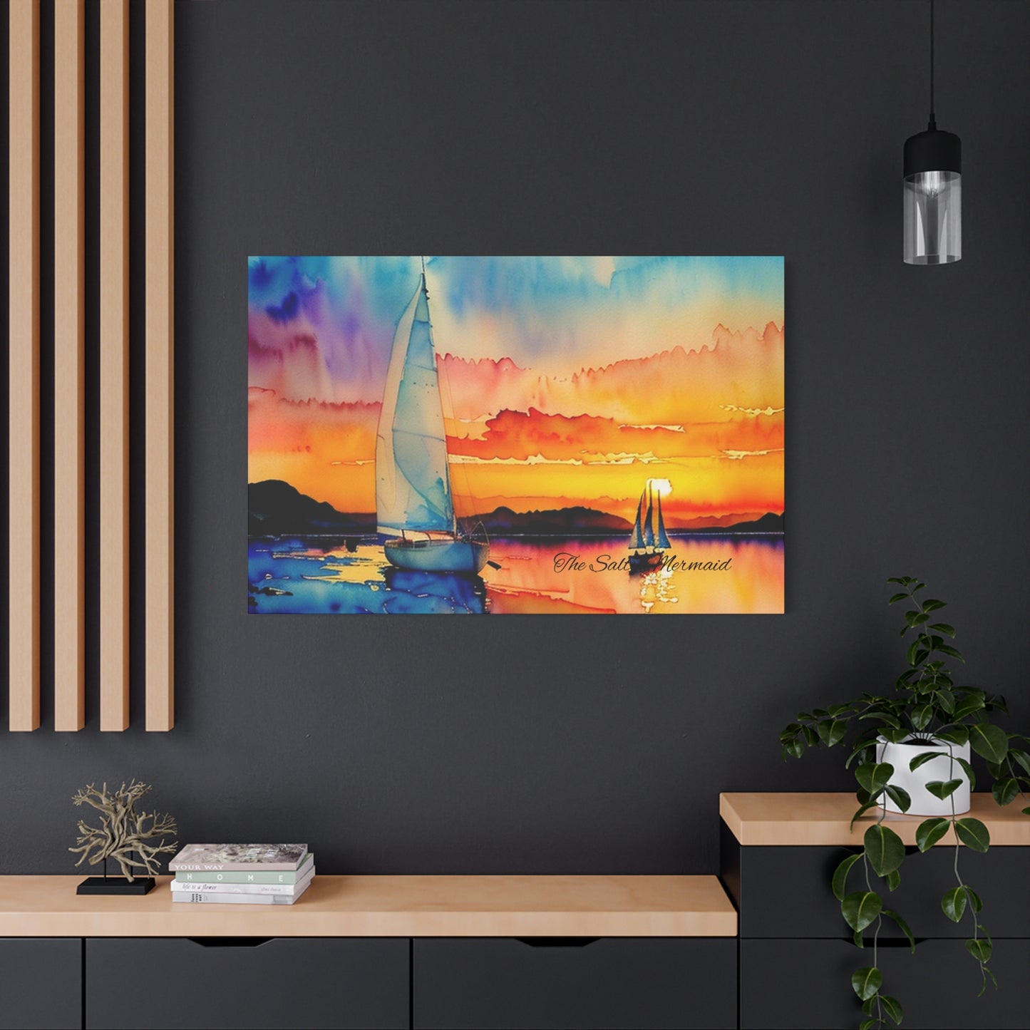 Watercolor Sailboat at Sunset