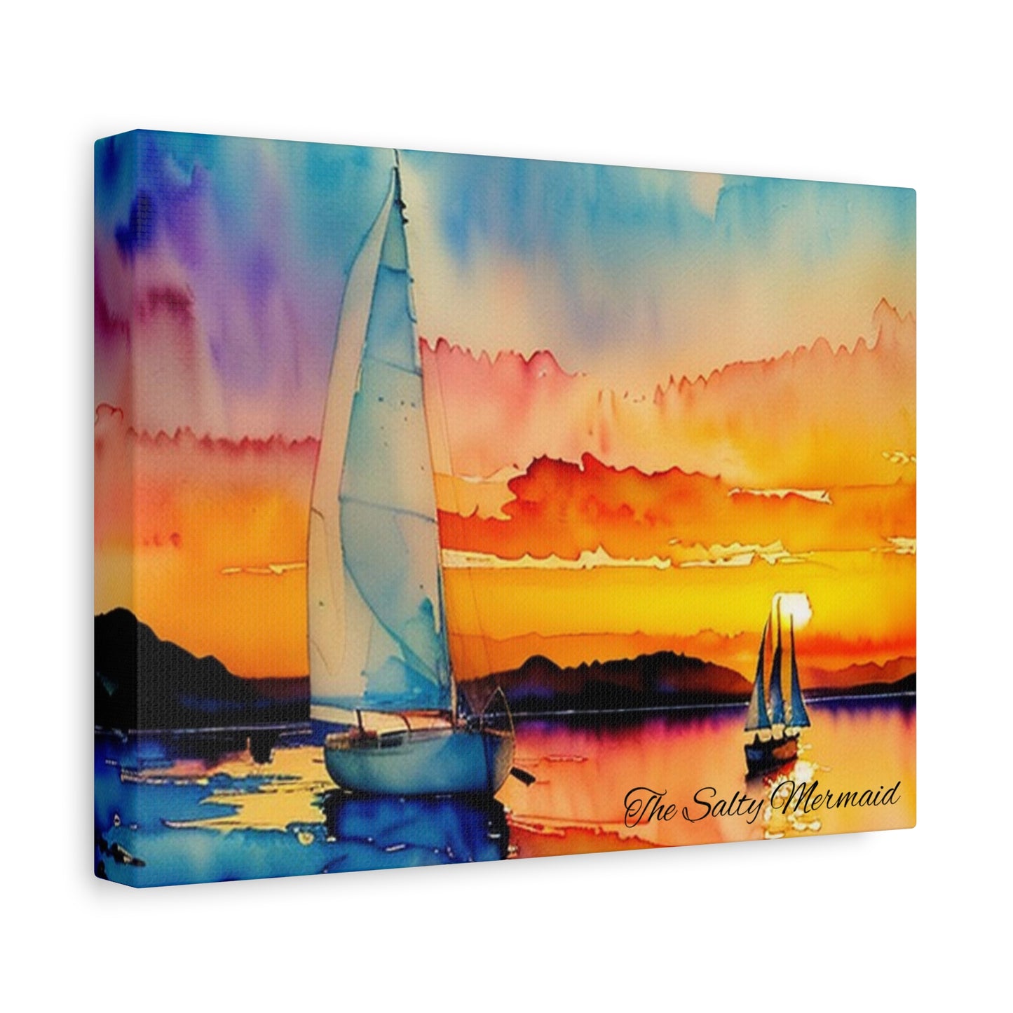 Watercolor Sailboat at Sunset