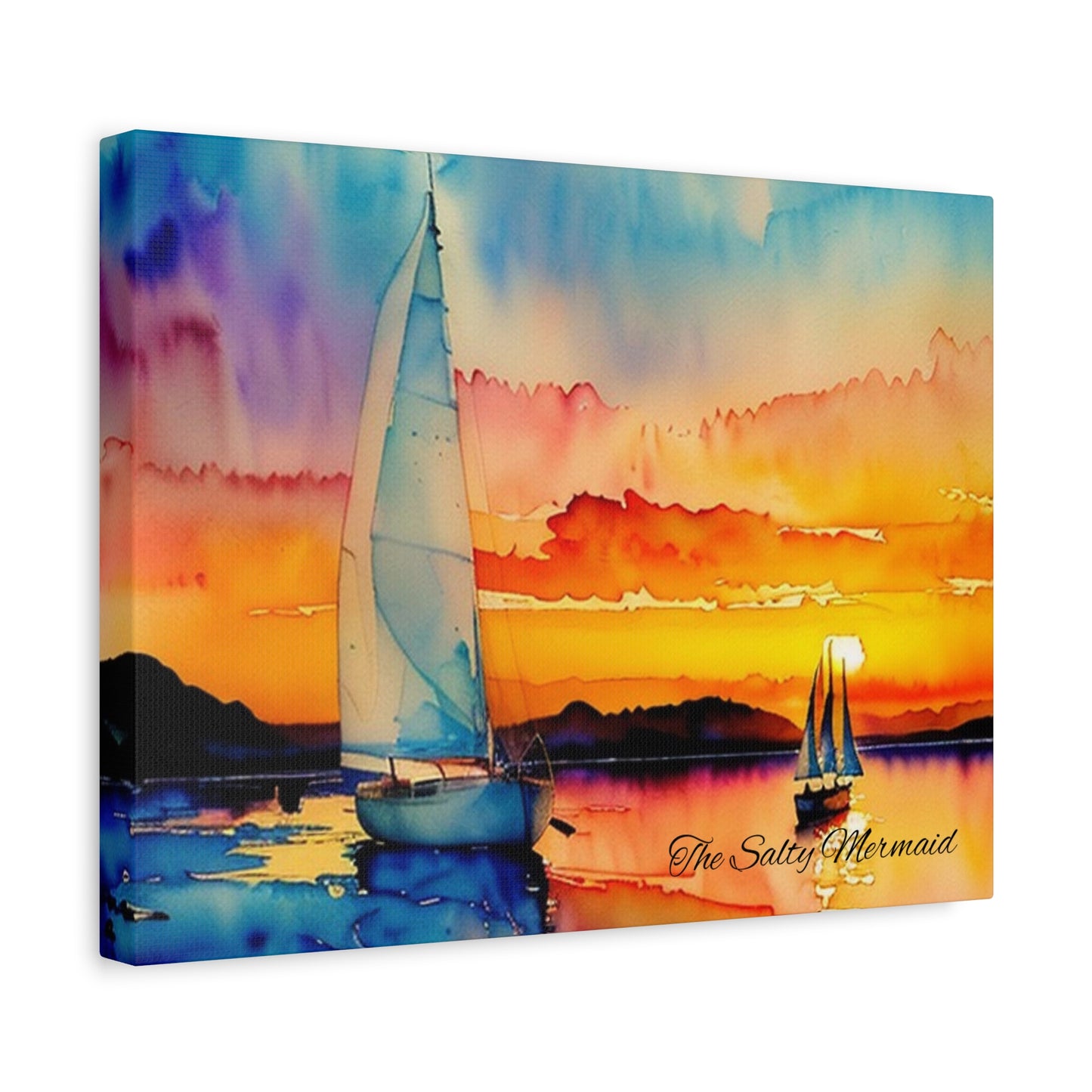 Watercolor Sailboat at Sunset