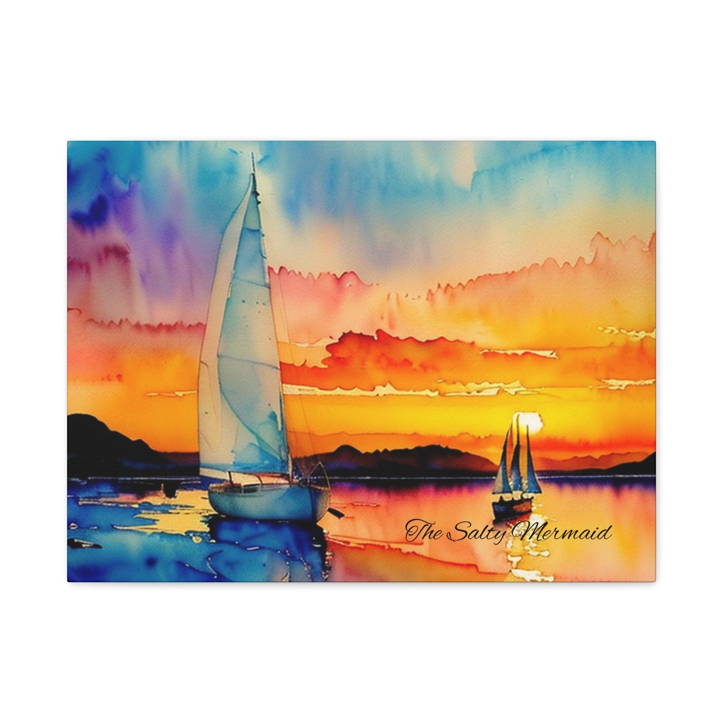 Watercolor Sailboat at Sunset