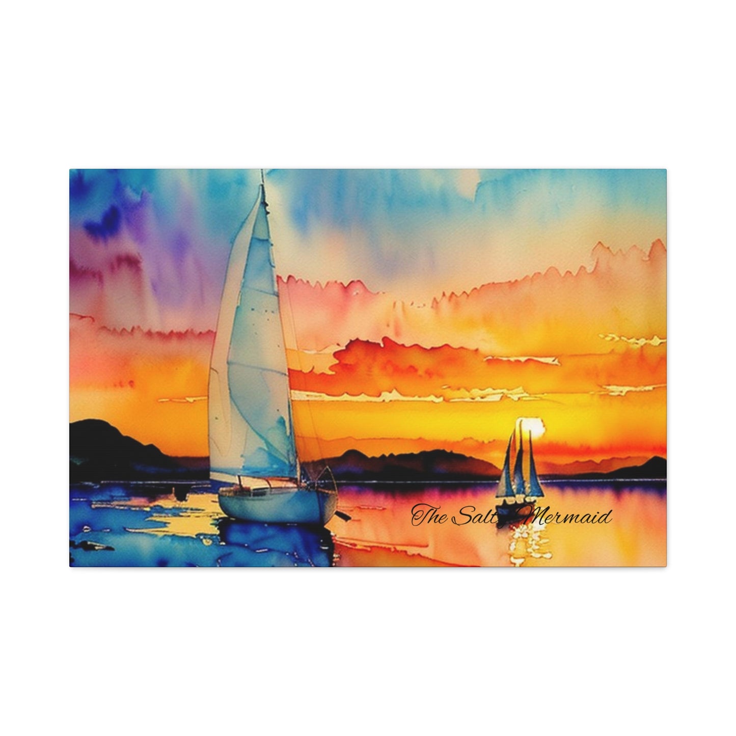 Watercolor Sailboat at Sunset