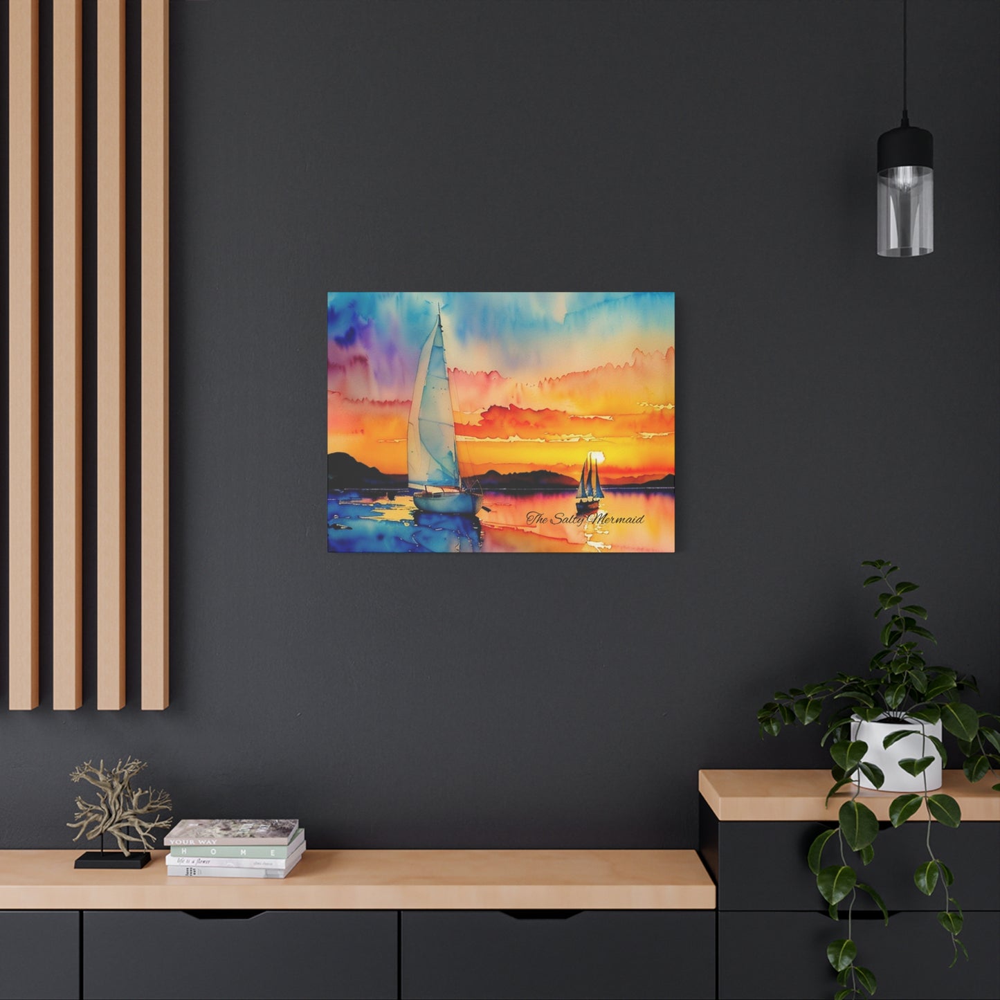 Watercolor Sailboat at Sunset